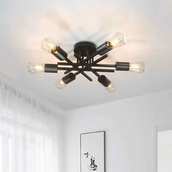 Plafonnier Style Loft Noir Avec Tubes Croisés Et Ampoules

