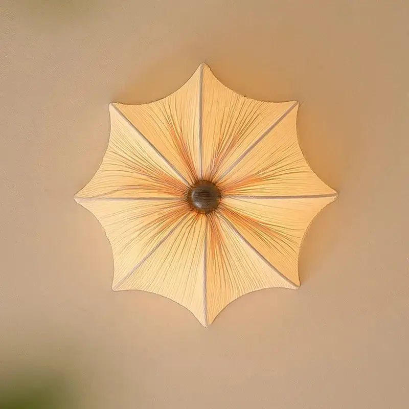 Plafonnier Tissu Plissé Beige Design Élégant Forme Fleur