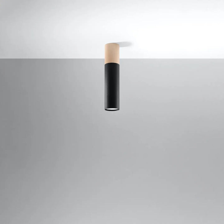Plafonnier noir/bois naturel éteint