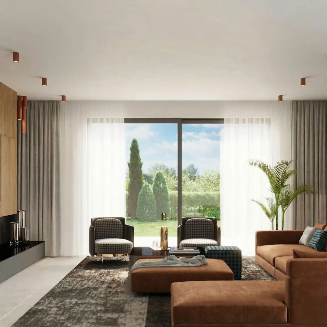 Luminaire Plafonnier ocre rouge dans un intérieur contemporain