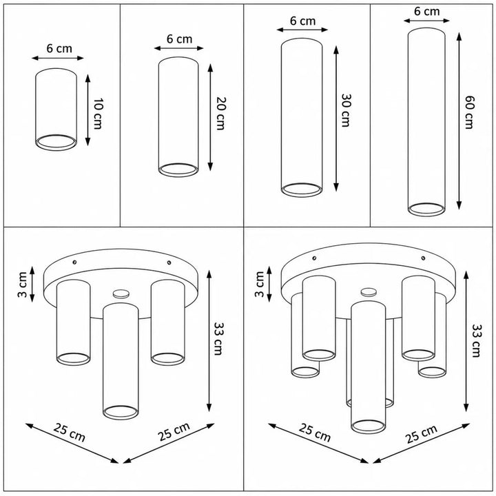 Luminaire plafonnier lagos avec tubes blancs cylindriques en verre et tube d’acier lisse avec ampoule gu10 suspendus