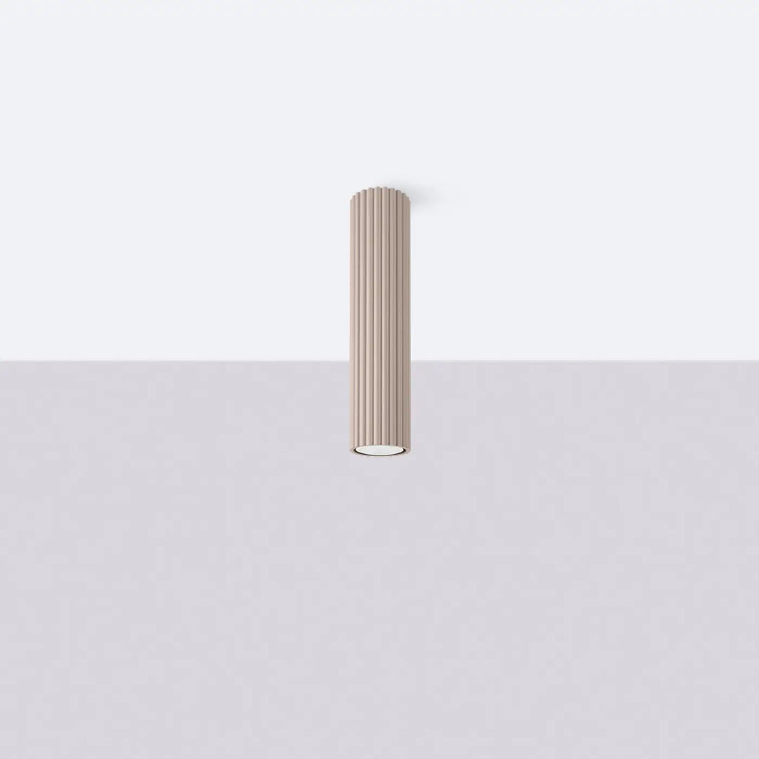 Plafonnier tube Karbon taupe en aluminium cannelé, éteint