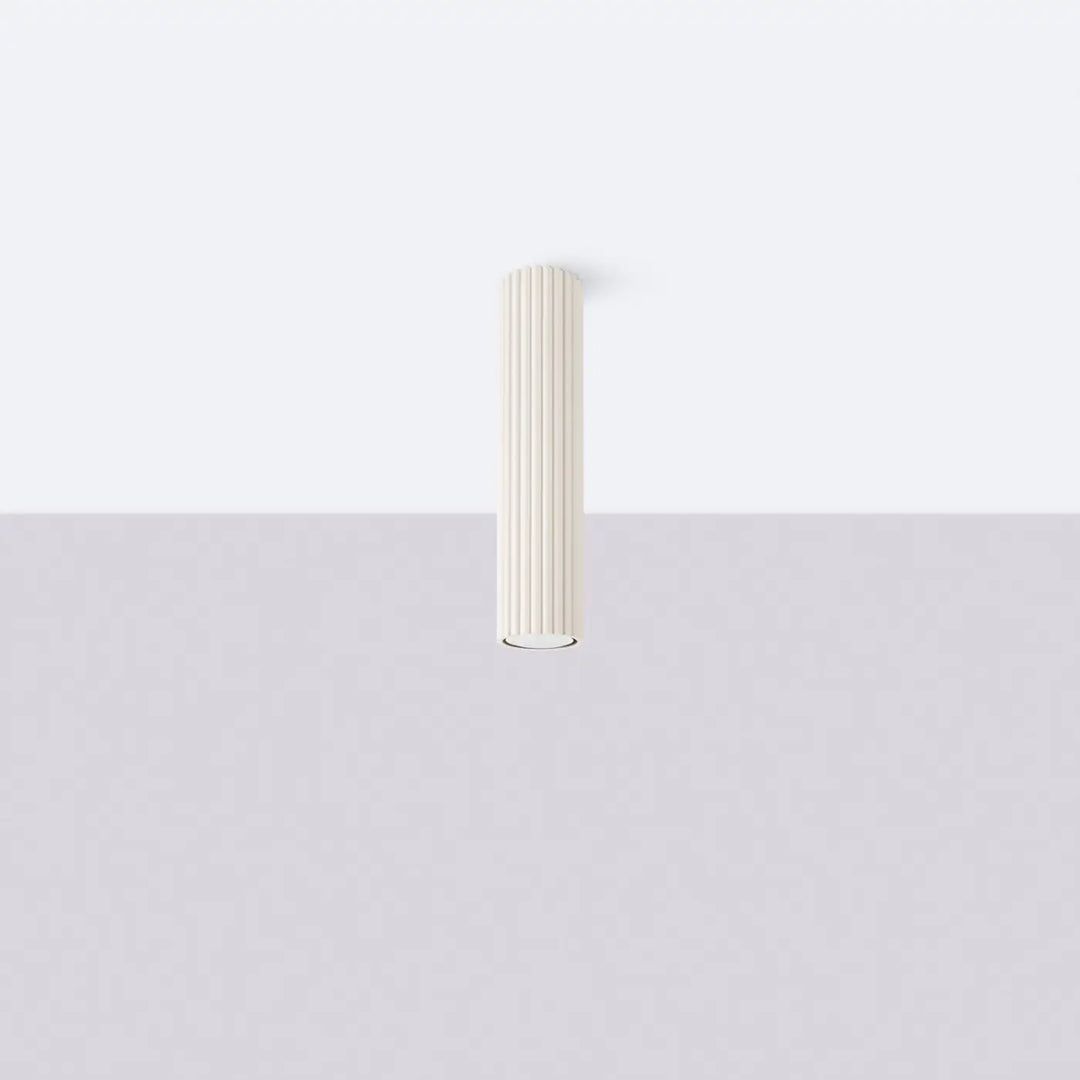 Plafonnier tube Karbon beige en aluminium cannelé, éteint