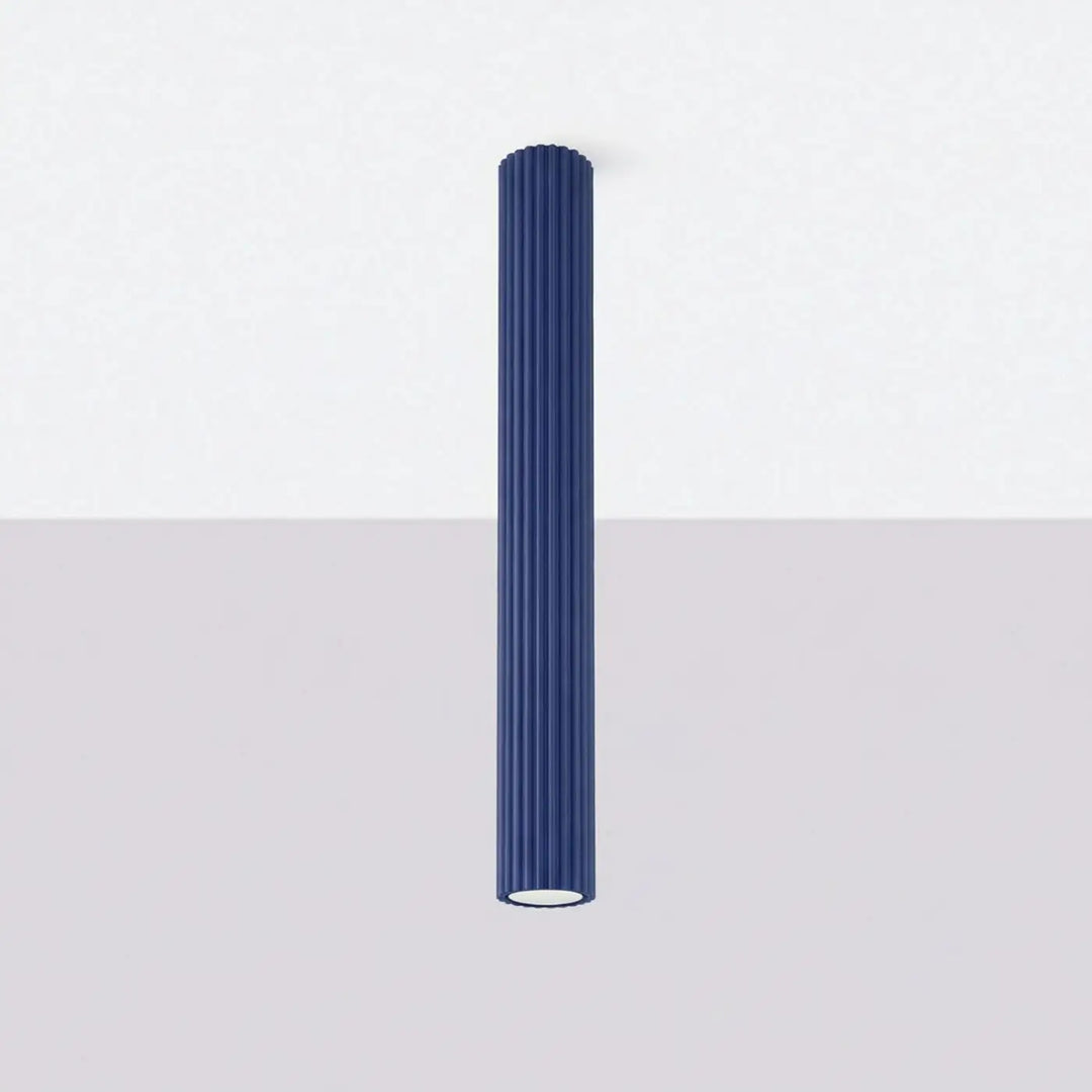 Plafonnier tube Karbon outremer en aluminium cannelé, éteint