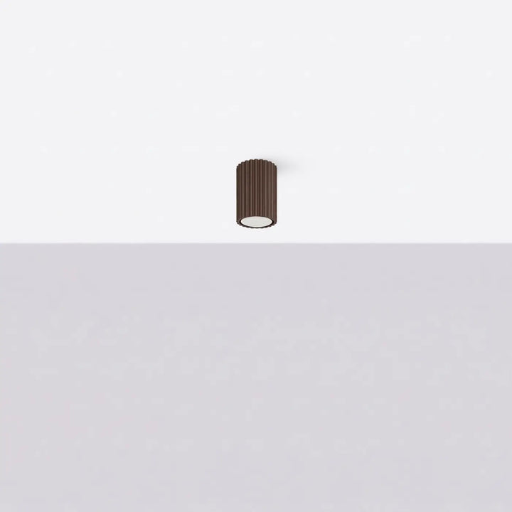 Plafonnier tube Karbon marron en aluminium cannelé, éteint