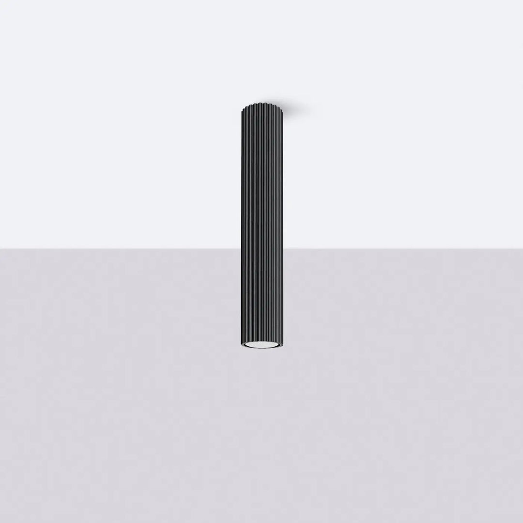 Plafonnier tube Karbon noir en aluminium cannelé, éteint