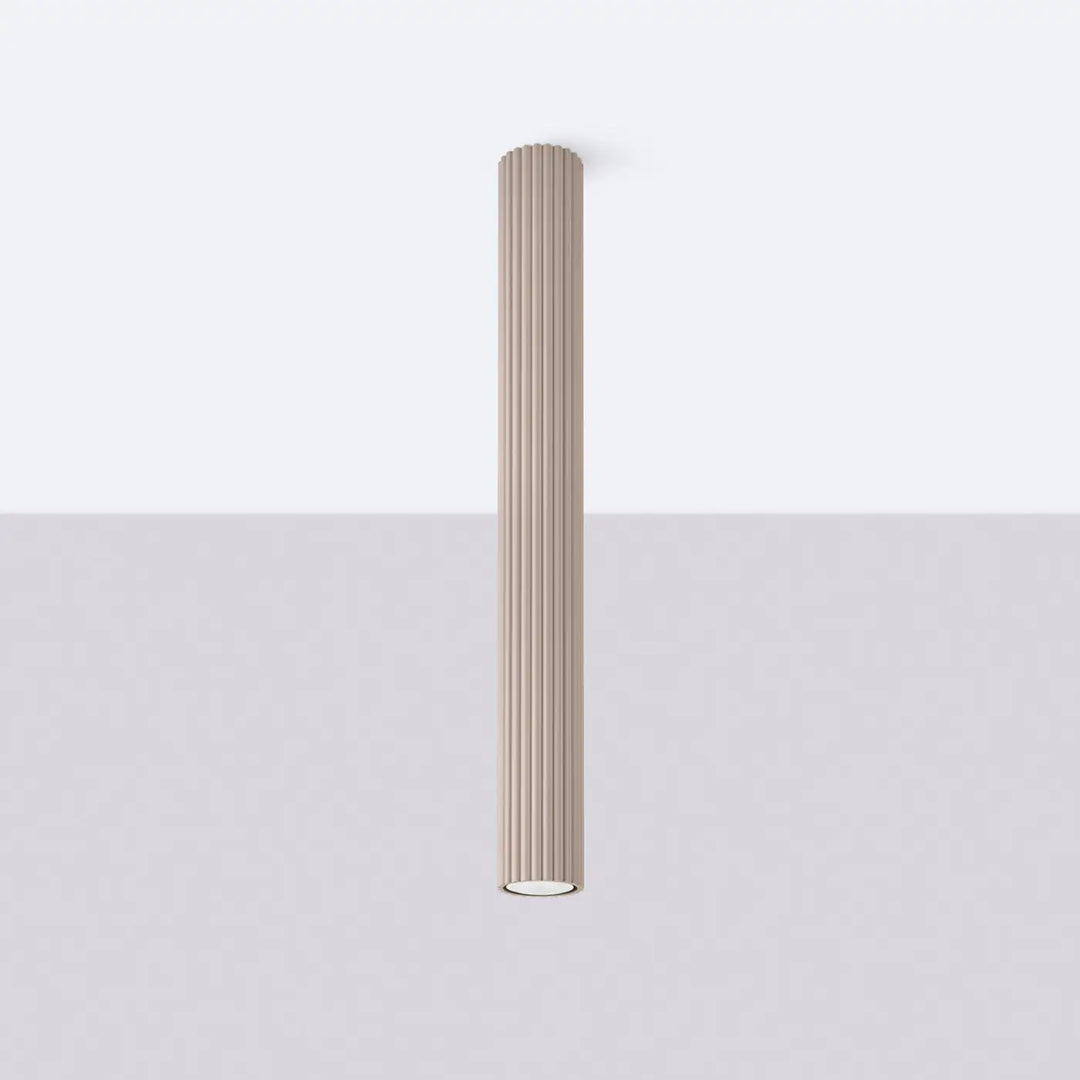 Plafonnier tube Karbon taupe en aluminium cannelé, éteint