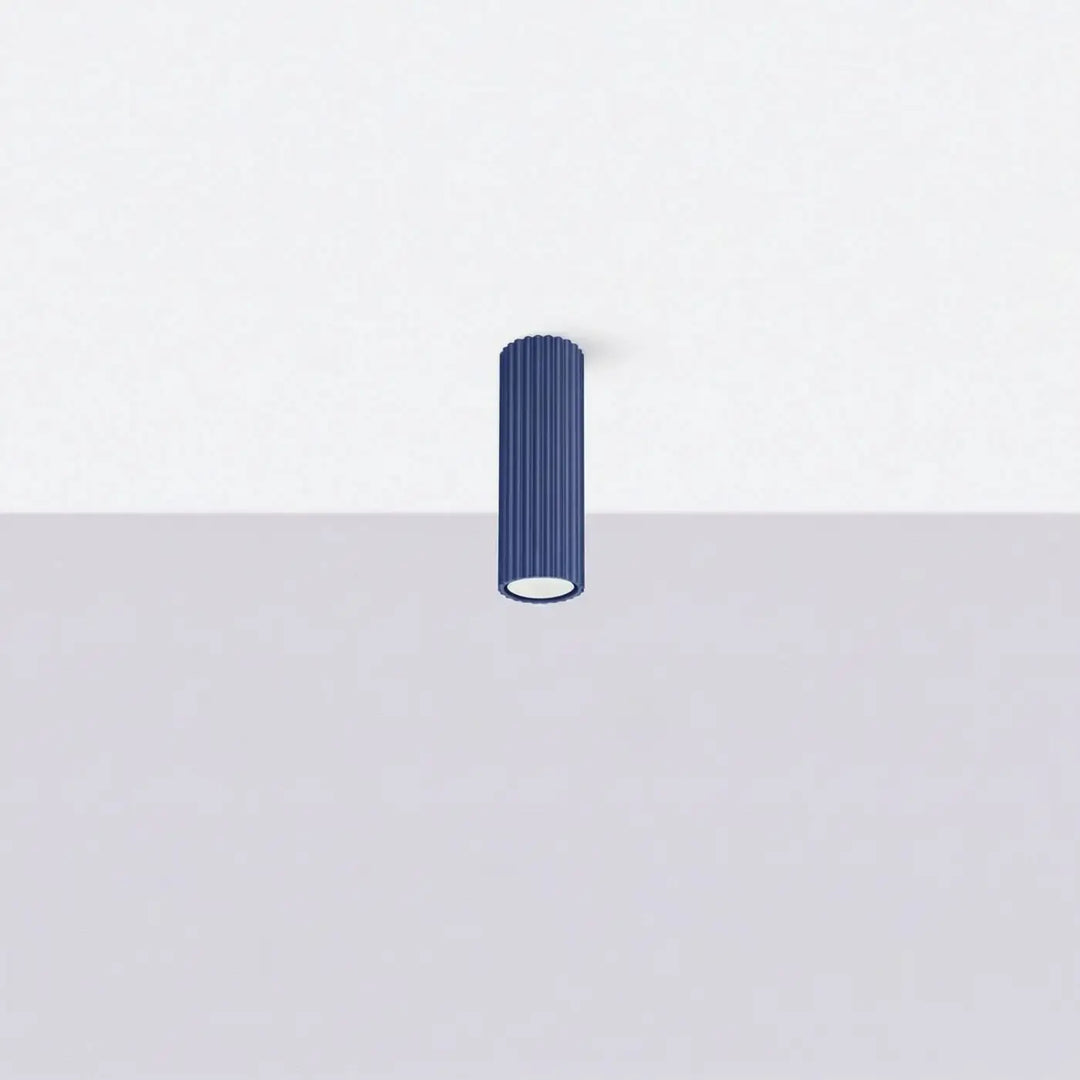 Plafonnier tube Karbon outremer en aluminium cannelé, éteint