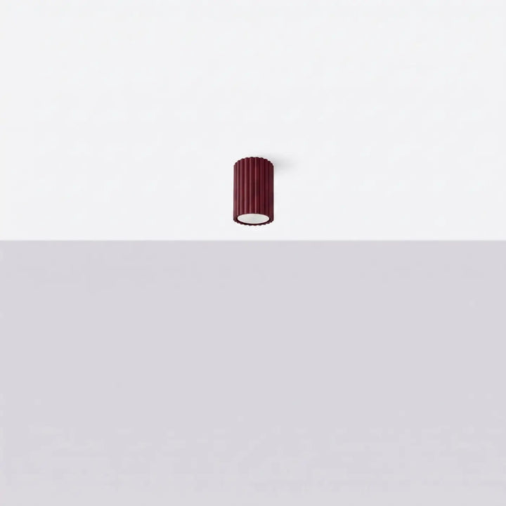 Plafonnier tube Karbon bordeaux en aluminium cannelé, éteint