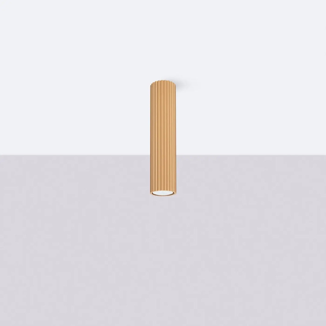 Plafonnier tube Karbon doré en aluminium cannelé, éteint