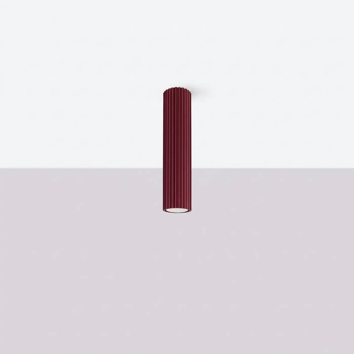 Plafonnier tube Karbon bordeaux en aluminium cannelé, éteint