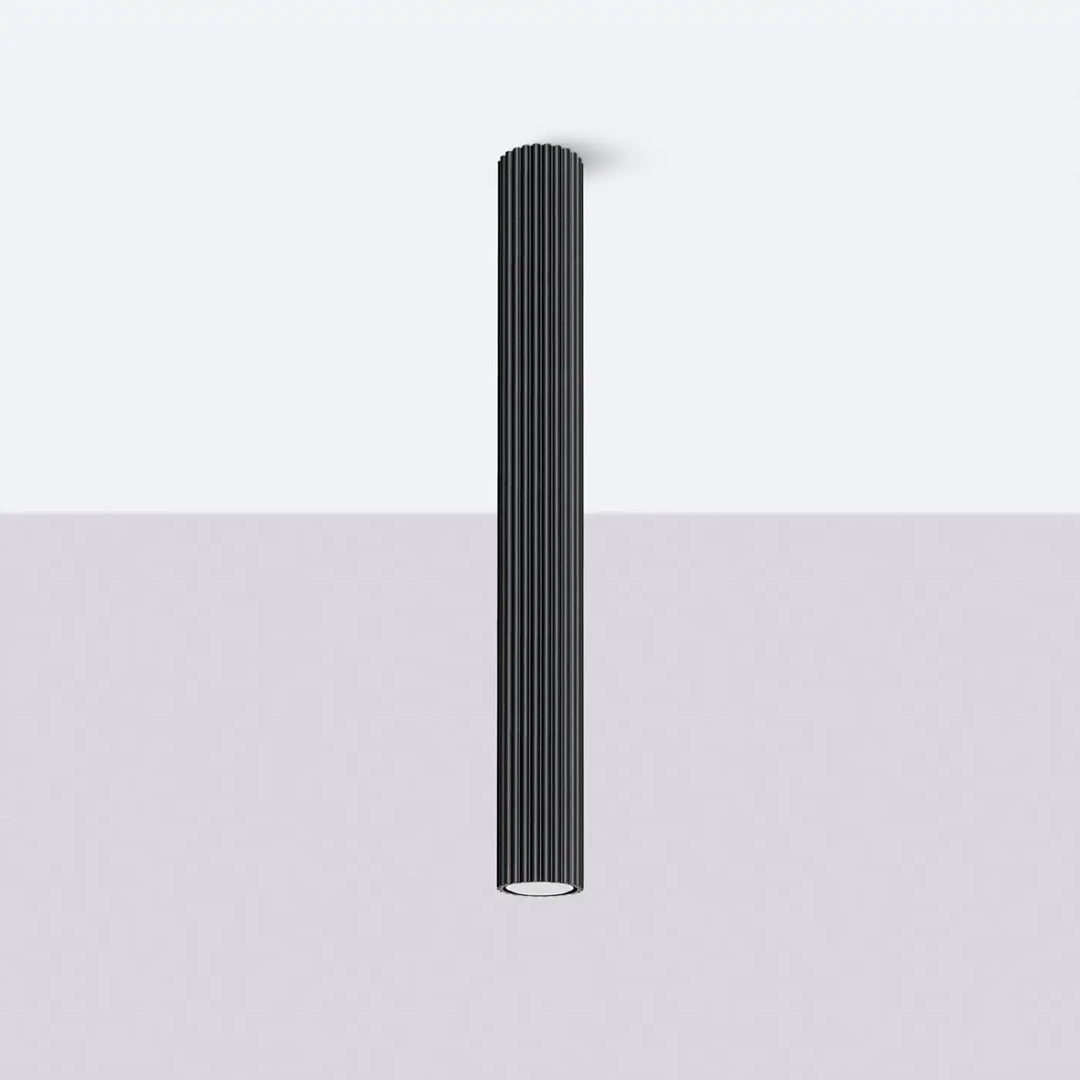 Plafonnier tube Karbon noir en aluminium cannelé, éteint