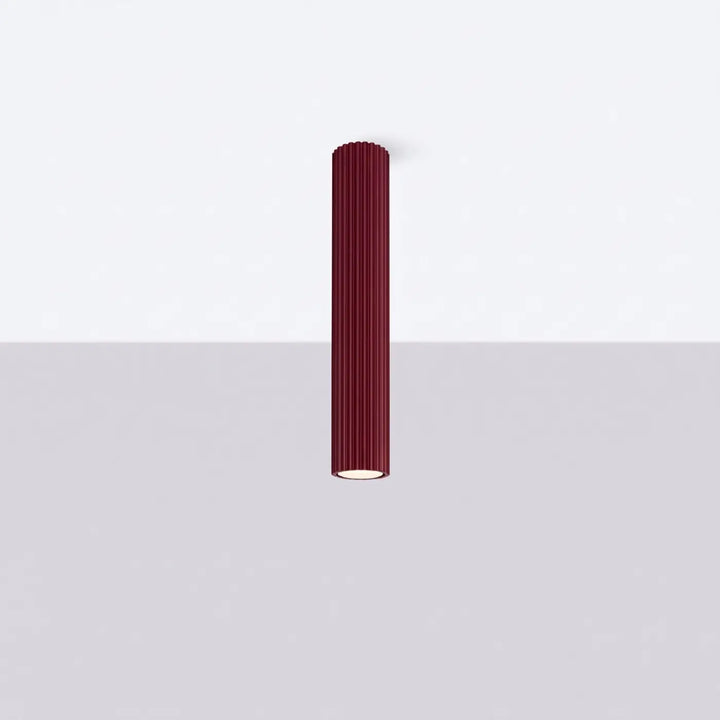 Plafonnier tube Karbon bordeaux en aluminium cannelé, éteint