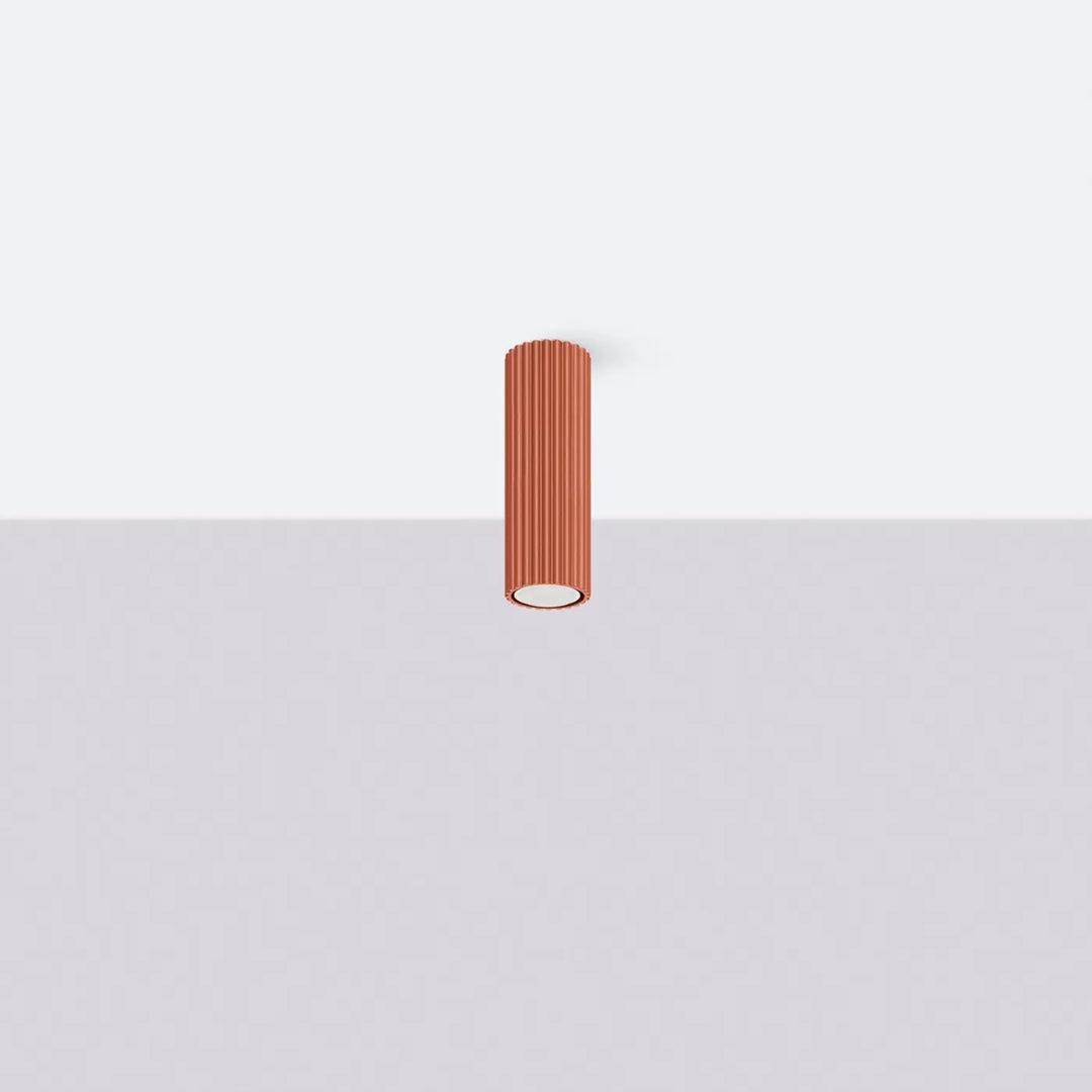 Plafonnier tube Karbon rouge ocre en aluminium cannelé, éteint