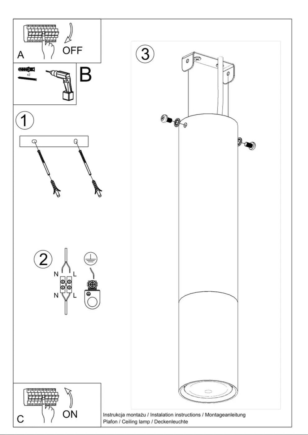 Luminaire plafonnier tube cylindrique avec ampoule gu10 et bague chromée au design minimaliste et fixation metallique