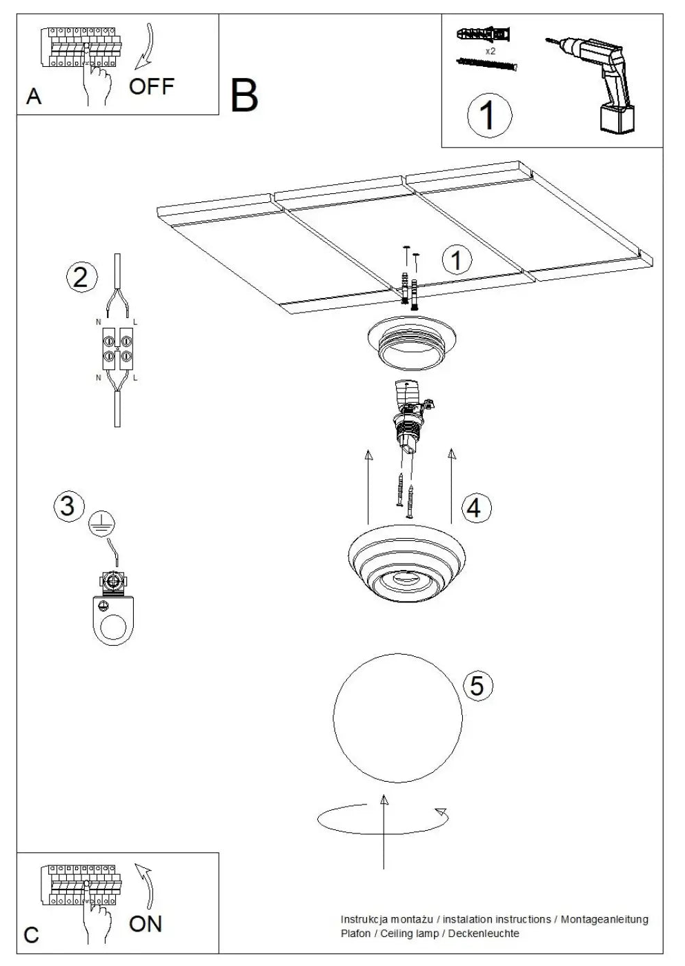 Schéma d assemblage du plafonnier zori orange ip44 avec matériel de montage illustrant ses qualités esthétiques