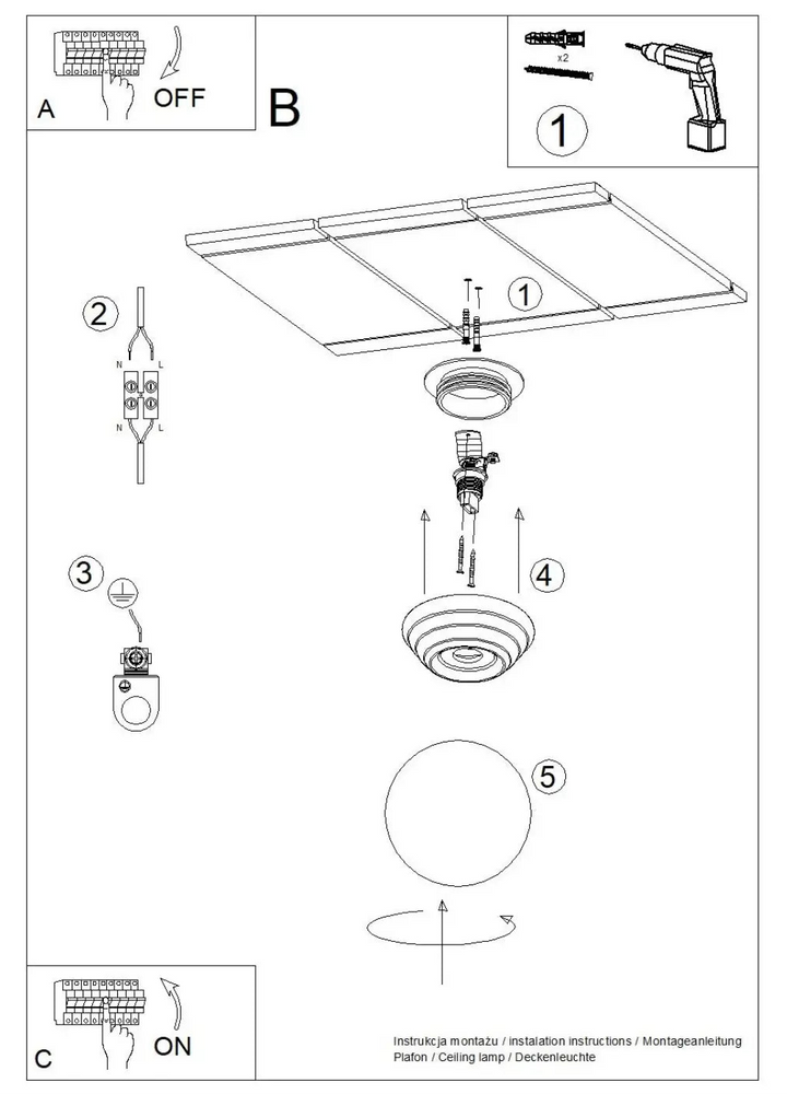 Diagramme de montage pour plafonnier zori vert ip44 avec matériel et composants pour une belle décoration aux qualités esthétiques