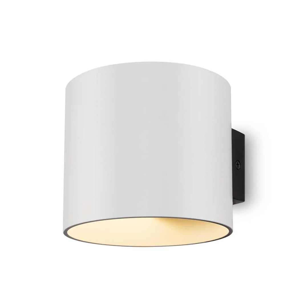Applique murale cylindrique rond en verre décliné avec finition matte blanche et support mural noir style art déco