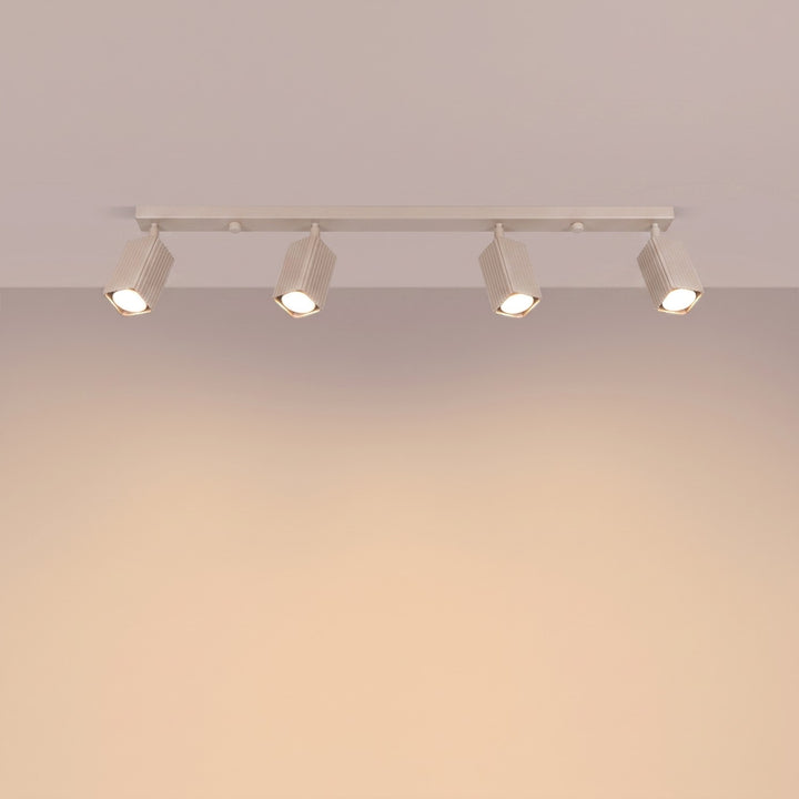 Plafonnier Rayo taupe en rampe à spots orientables, allumé
