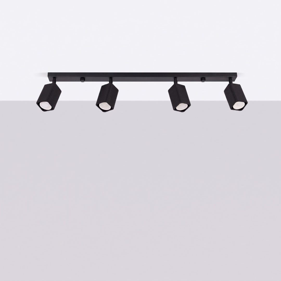Plafonnier Rayo noir en rampe à spots orientables, éteint