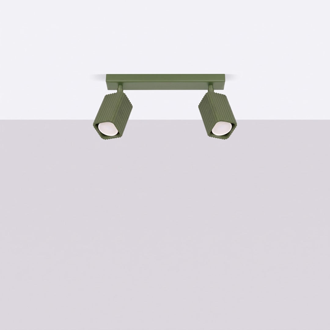 Plafonnier Rayo vert olive en rampe à spots orientables, éteint