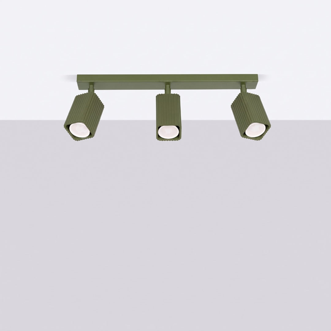 Plafonnier Rayo vert olive en rampe à spots orientables, éteint
