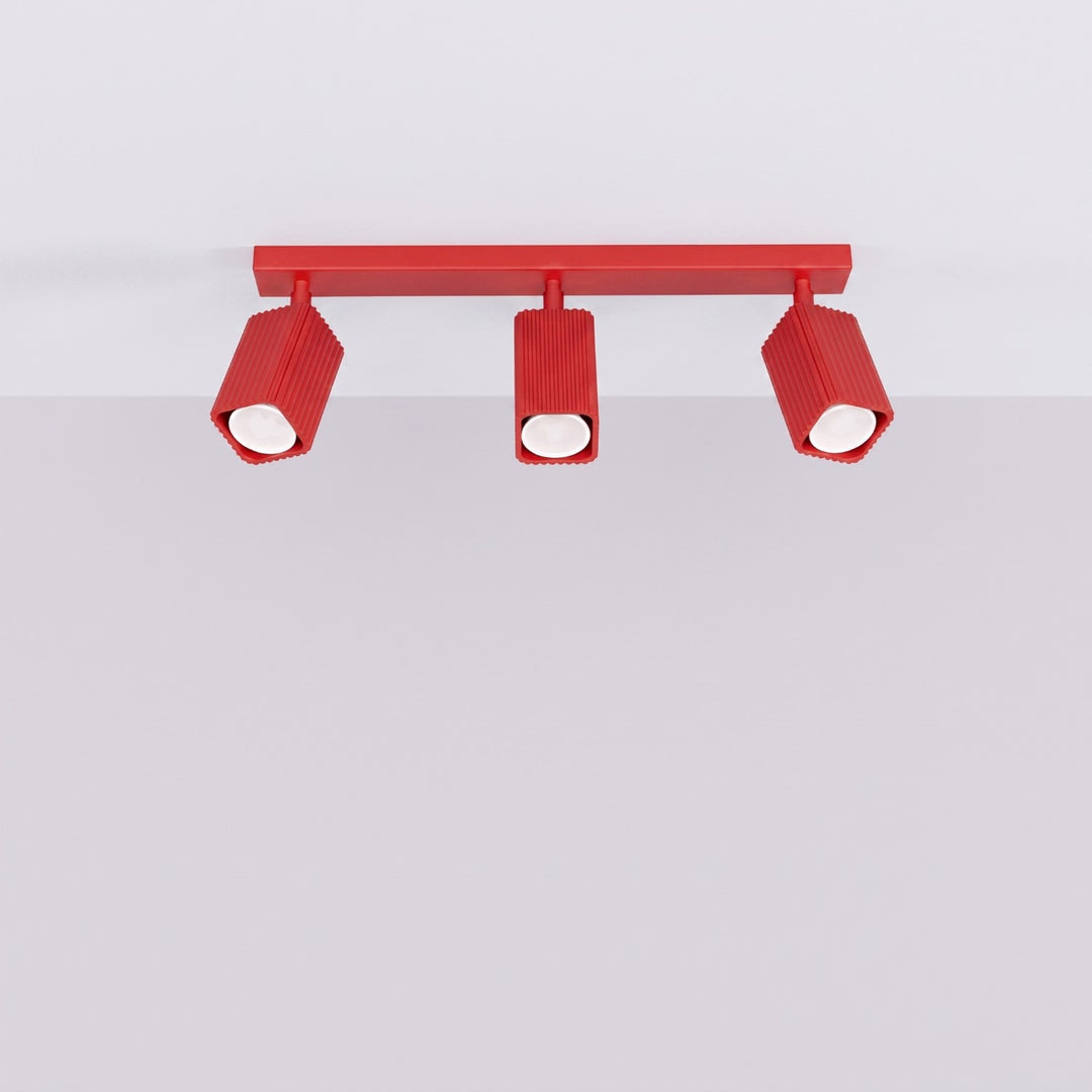 Plafonnier Rayo rouge en rampe à spots orientables, éteint