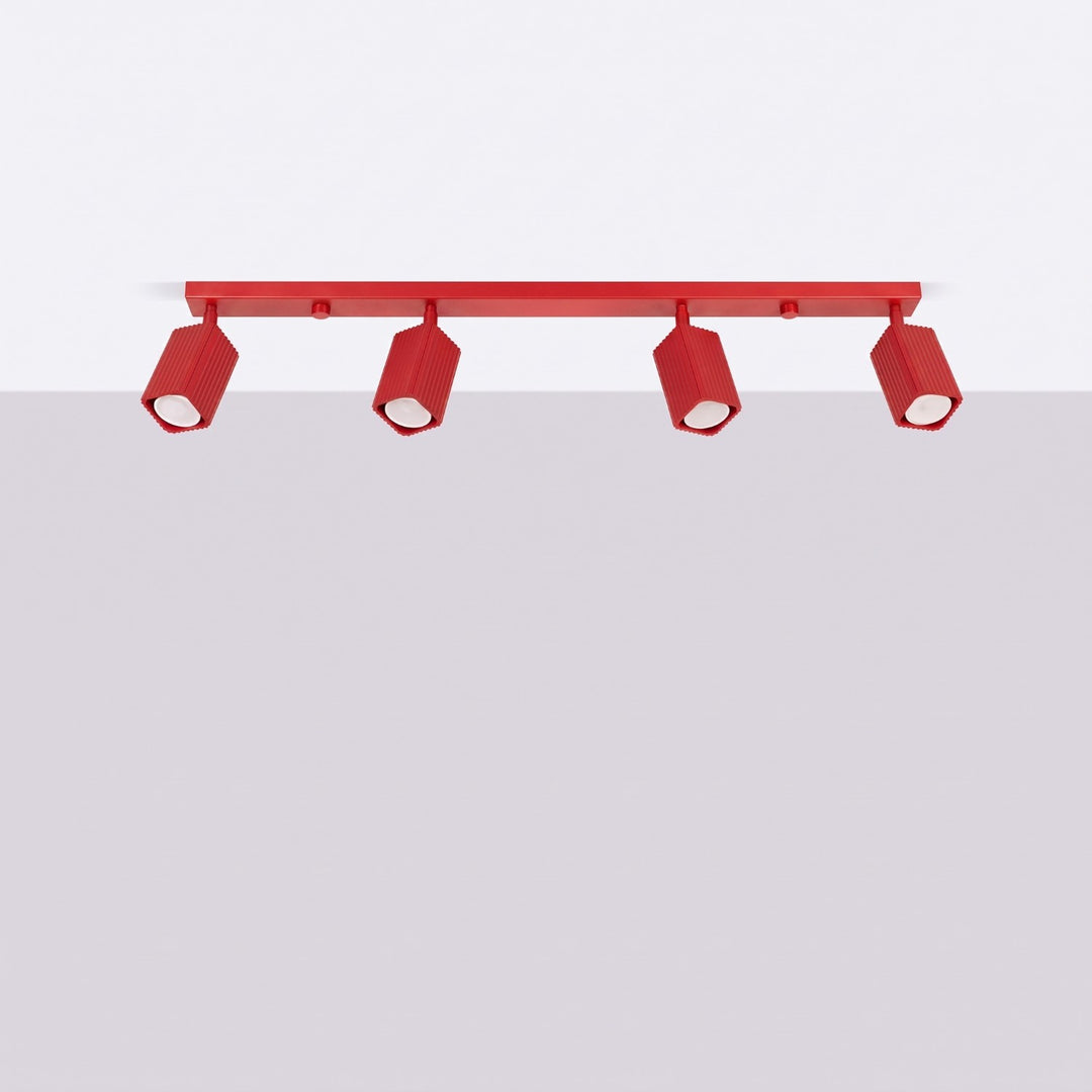 Plafonnier Rayo rouge en rampe à spots orientables, éteint