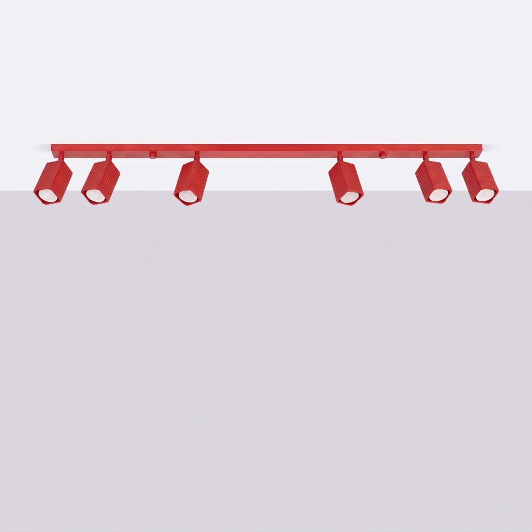 Plafonnier Rayo rouge en rampe à spots orientables, éteint