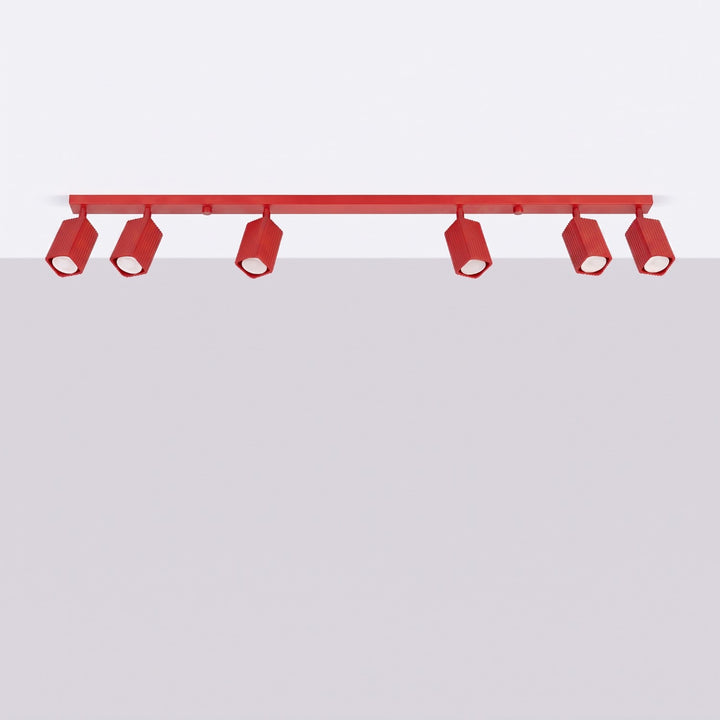 Plafonnier Rayo rouge en rampe à spots orientables, éteint