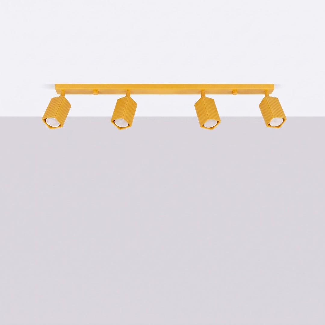 Plafonnier Rayo jaune en rampe à spots orientables, éteint