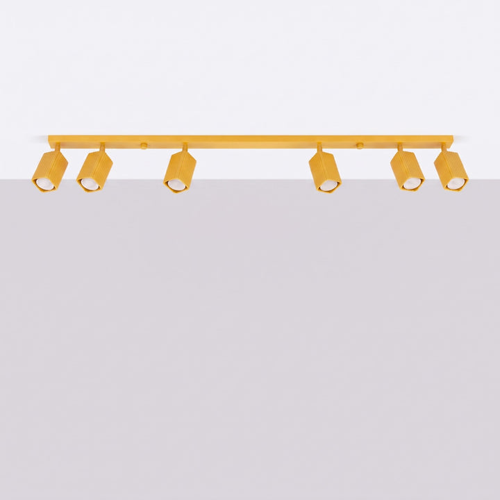 Plafonnier Rayo jaune en rampe à spots orientables, éteint