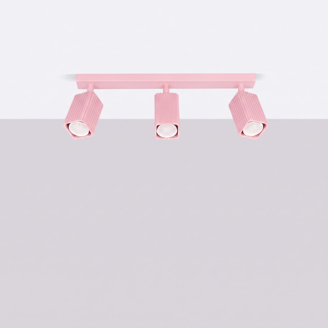 Plafonnier Rayo rose en rampe à spots orientables, éteint