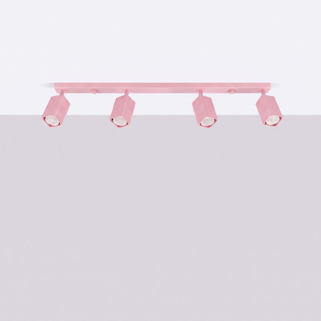 Plafonnier Rayo rose en rampe à spots orientables, éteint