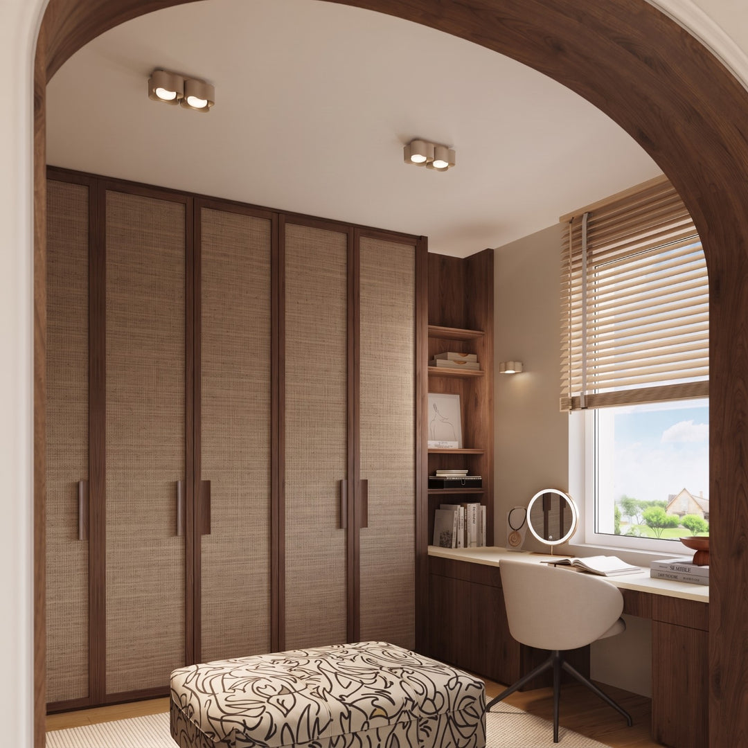 Plafonnier Ovio taupe en aluminium dans un intérieur contemporain