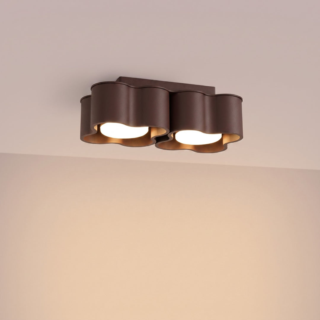Plafonnier Ovio marron en aluminium, allumé