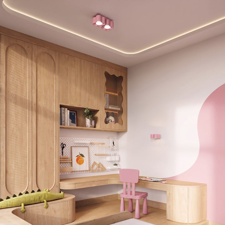 Plafonnier Ovio rose en aluminium dans un intérieur contemporain