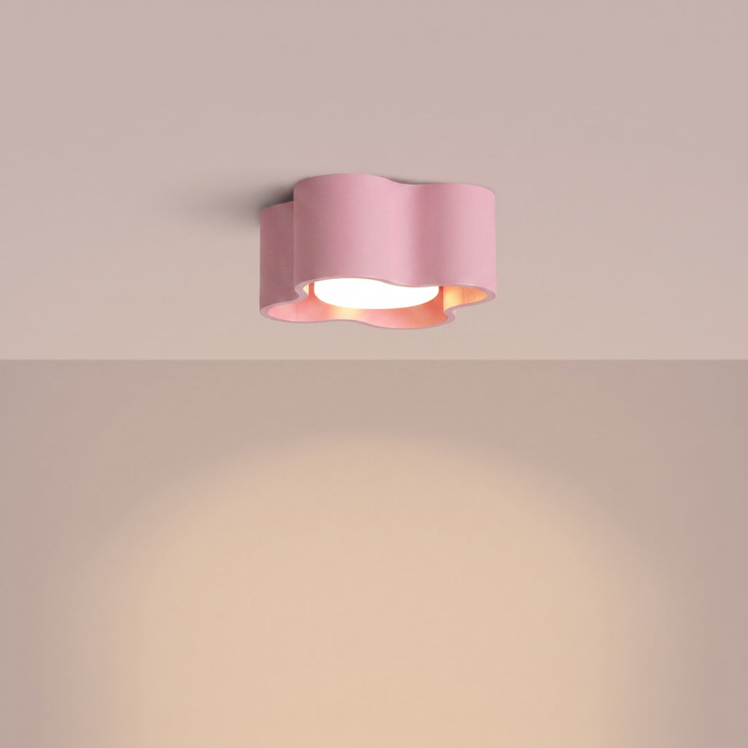 Plafonnier Ovio rose en aluminium, allumé