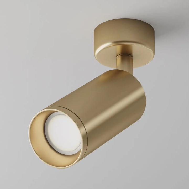 Spot directionnel spot focus en laiton brossé cylindrique avec base ronde et led intégrée pour un éclairage moderne
