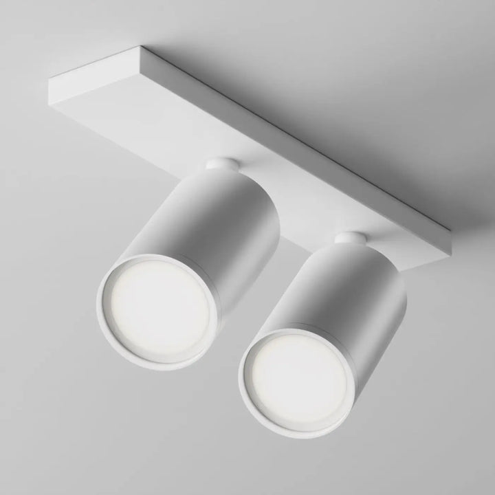 Spot double focus longue base avec têtes orientables en led cylindriques blanc moderne plafond