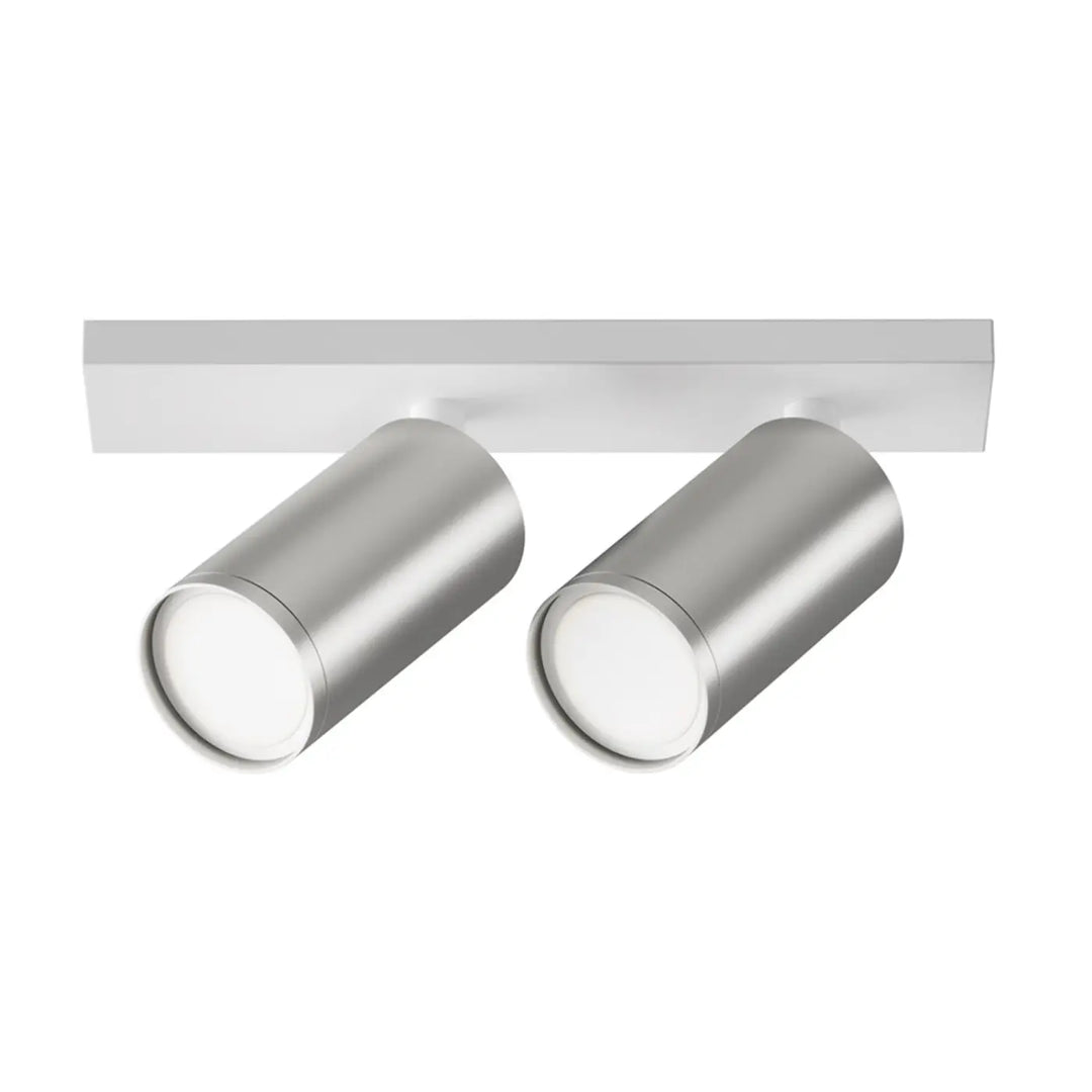 Modern spot double focus avec têtes orientables en acier inox brossé et longue base rectangulaire pour éclairage ciblé