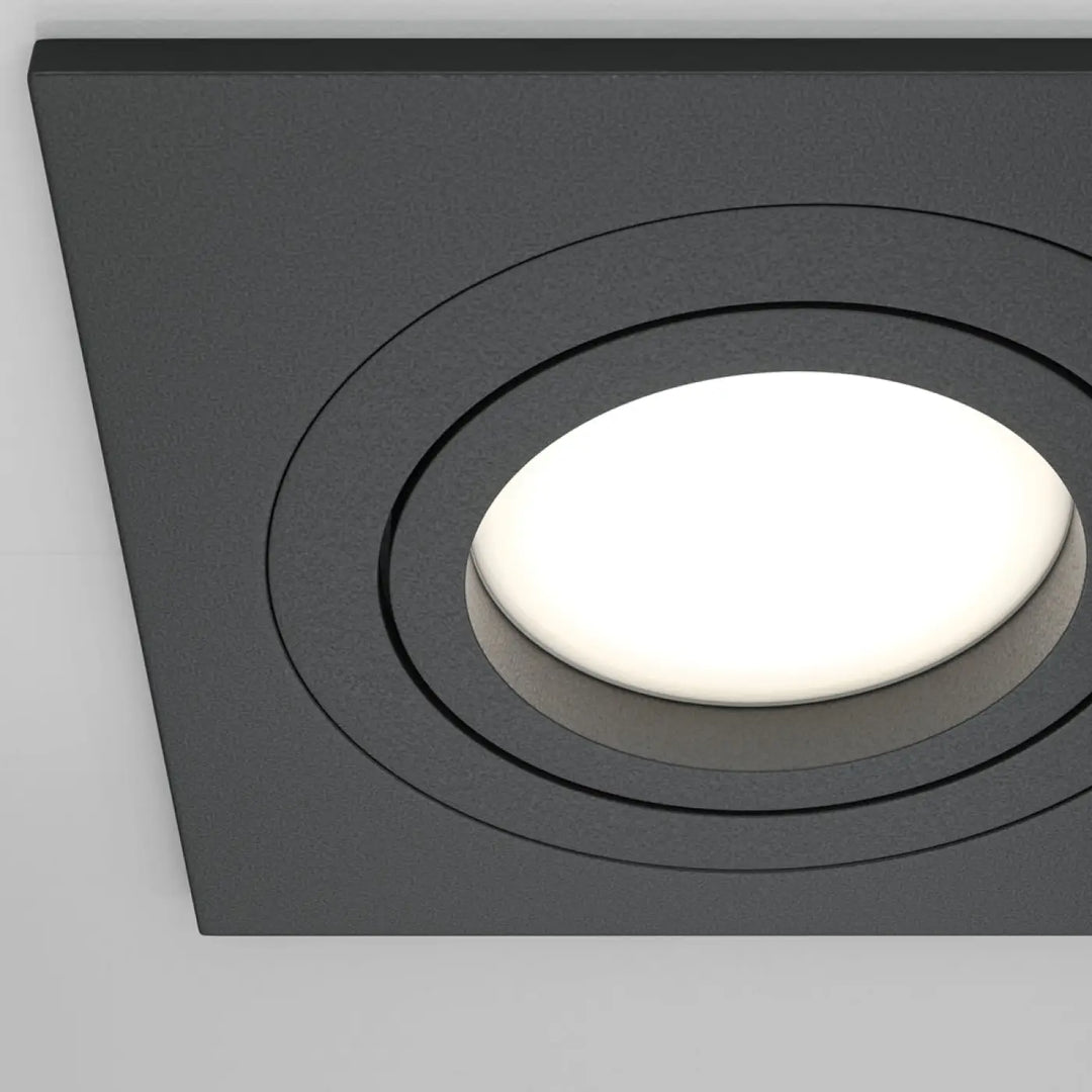 Spot encastrable atom cadre carré noir avec culot gu10 et dalle led circulaire blanche douce au centre