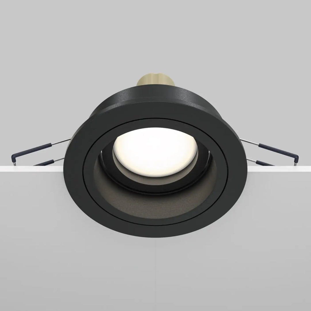 Spot encastrable atom rond en retrait noir mat avec tête pivotante pour faux plafond et led blanc éclairée