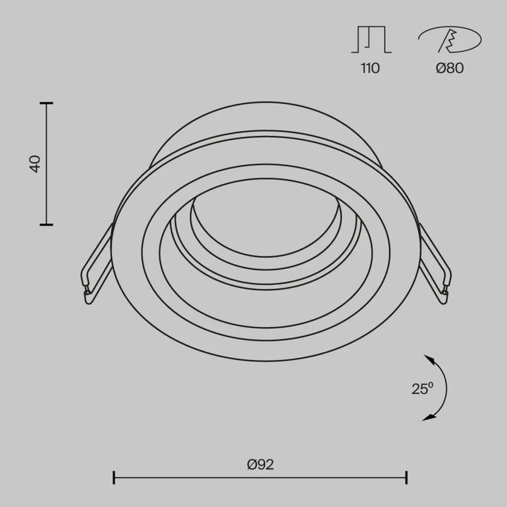 Spot encastrable atom rond en retrait avec tête pivotante et anneaux concentriques pour faux plafond ajustable