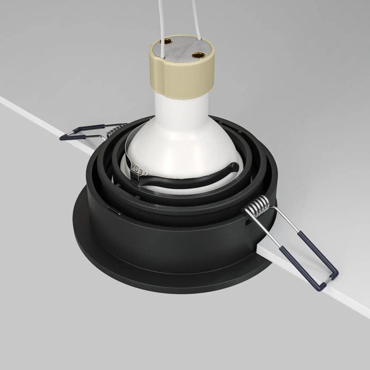 Spot encastrable atom rond en retrait blanc beige avec tête pivotante métal maillé pour faux plafond