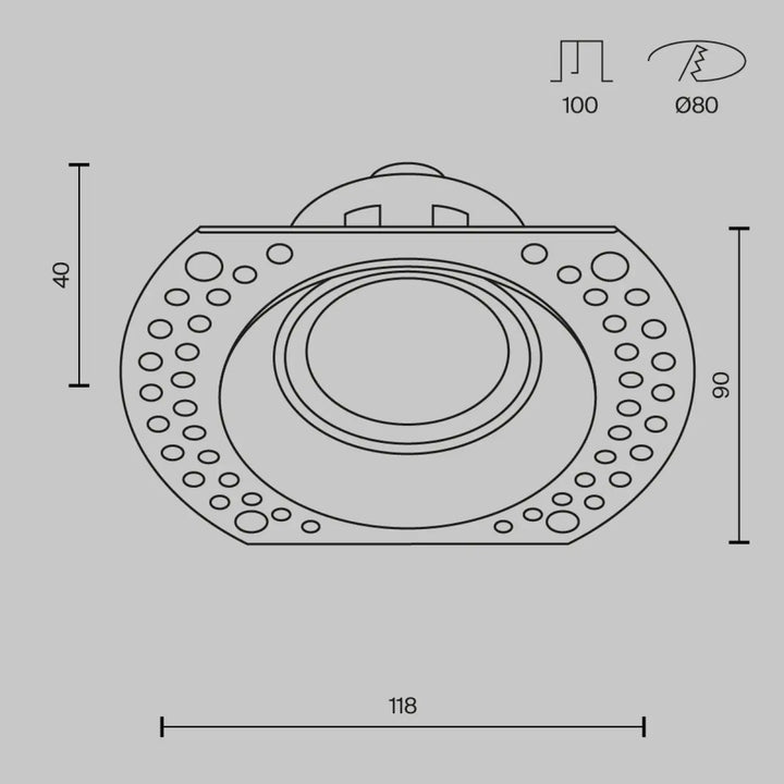 Spot encastrable dot finition moderne en forme ovale avec motifs circulaires concentriques et points espacés uniformément