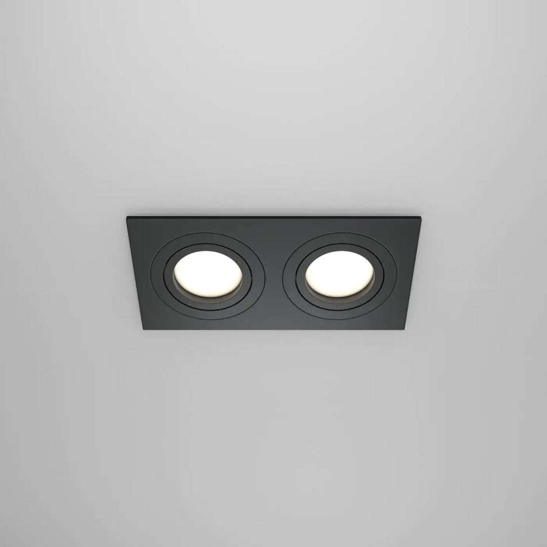 Spot encastrable double noir avec deux ampoules led blanches circulaires modèle atom double carré