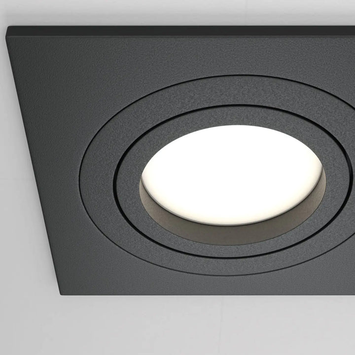 Spot encastrable double atom avec panneau led blanc circulaire et cadre carré noir pour éclairage moderne encastrable
