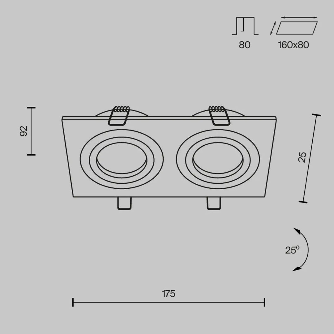 Spot encastrable double atom en métal à finition métallique avec deux lampes circulaires pour éclairage intérieur moderne