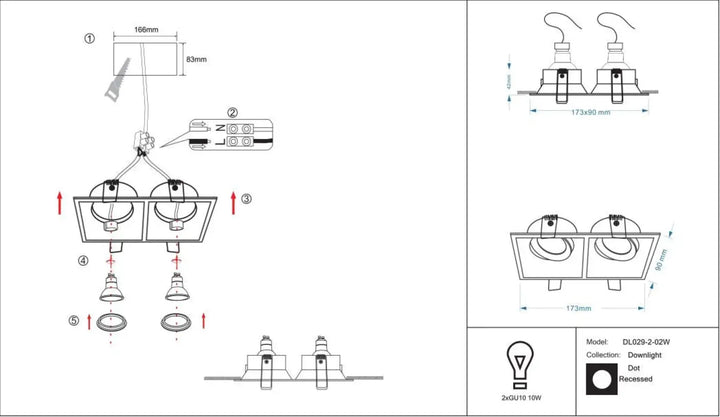 Spot encastrable double dot avec double éclairage led 10w dans un boîtier carré moderne et épuré